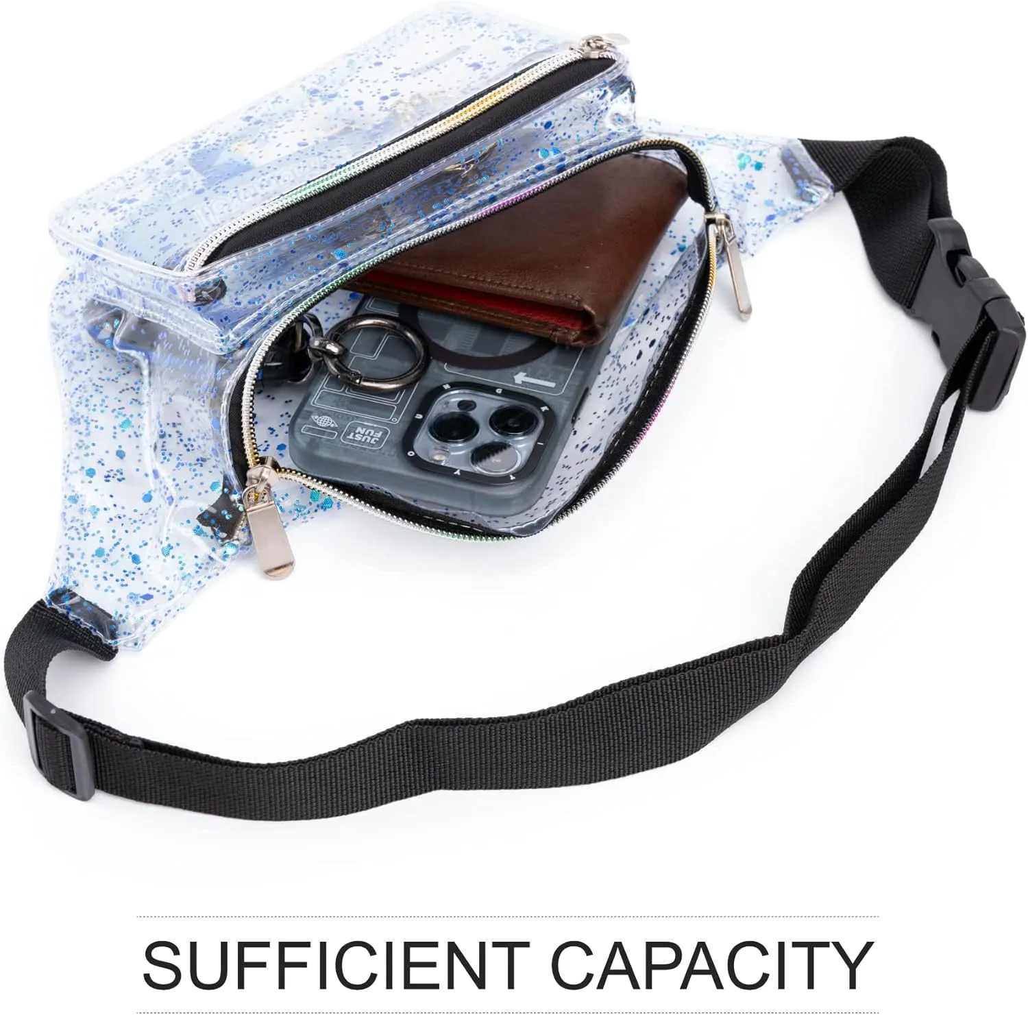 Festival Rave 80S 90S Holographic Dreamy Blue Green Clear Fanny Pack for Women Girls Concert Stadium Approved Waist Belt Bum Bags - Dreamy Blue Green Transparent