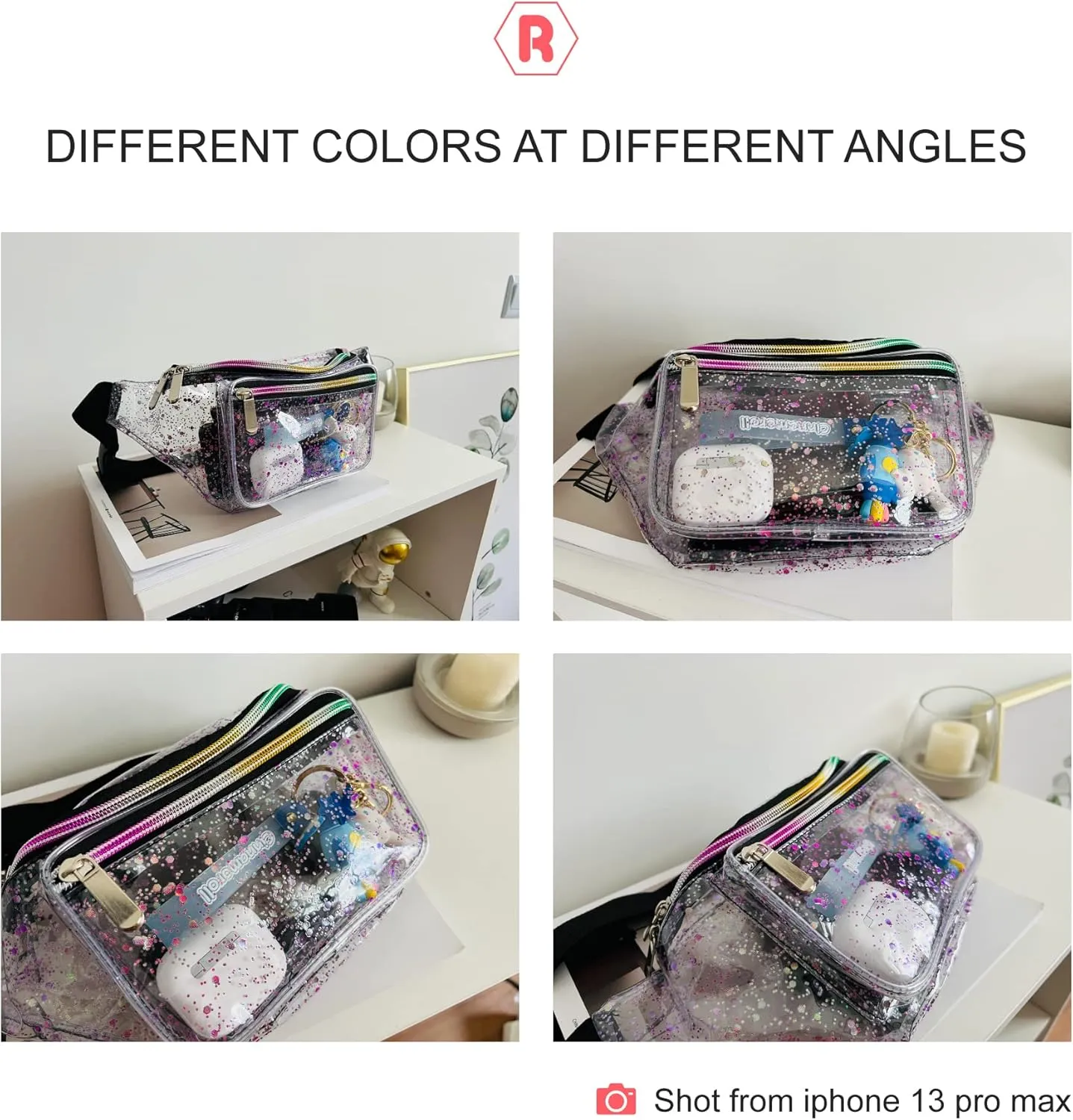 Festival Rave 80S 90S Holographic Dreamy Pink Purple Green Clear Fanny Pack for Women Girls Concert Stadium Approved Waist Belt Bum Bags - Dreamy Pink Purple Green Transparent