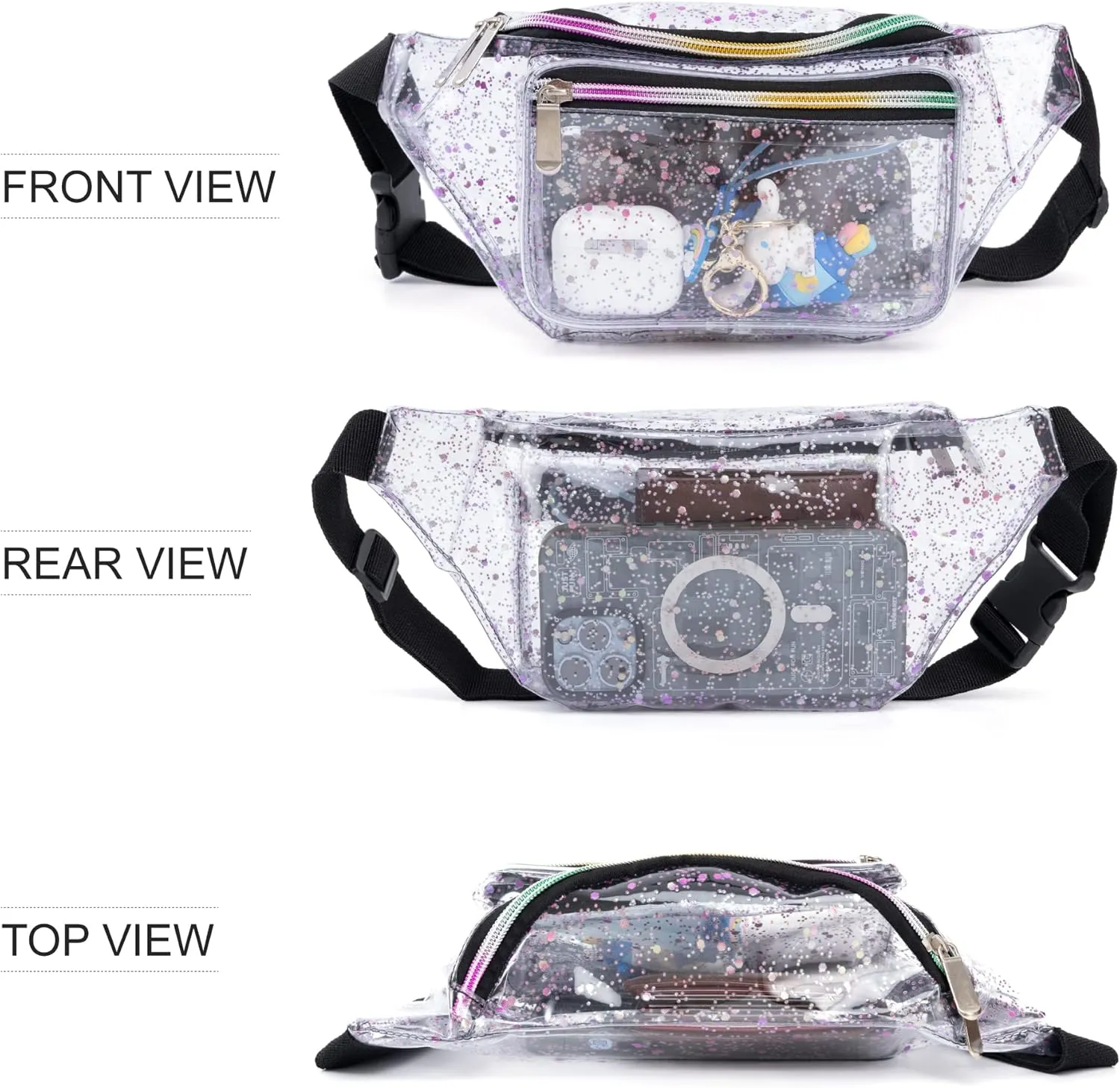 Festival Rave 80S 90S Holographic Dreamy Pink Purple Green Clear Fanny Pack for Women Girls Concert Stadium Approved Waist Belt Bum Bags - Dreamy Pink Purple Green Transparent