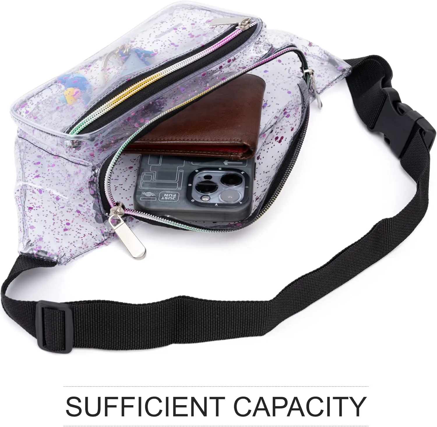 Festival Rave 80S 90S Holographic Dreamy Pink Purple Green Clear Fanny Pack for Women Girls Concert Stadium Approved Waist Belt Bum Bags - Dreamy Pink Purple Green Transparent