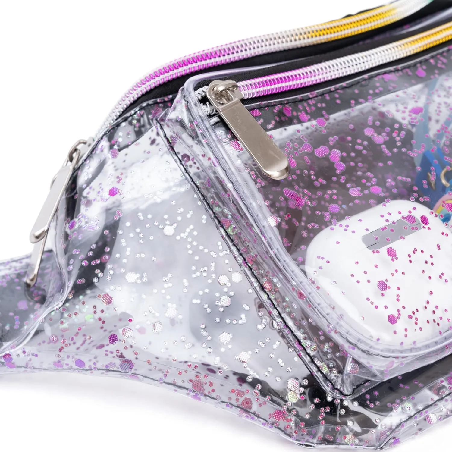 Festival Rave 80S 90S Holographic Dreamy Pink Purple Green Clear Fanny Pack for Women Girls Concert Stadium Approved Waist Belt Bum Bags - Dreamy Pink Purple Green Transparent