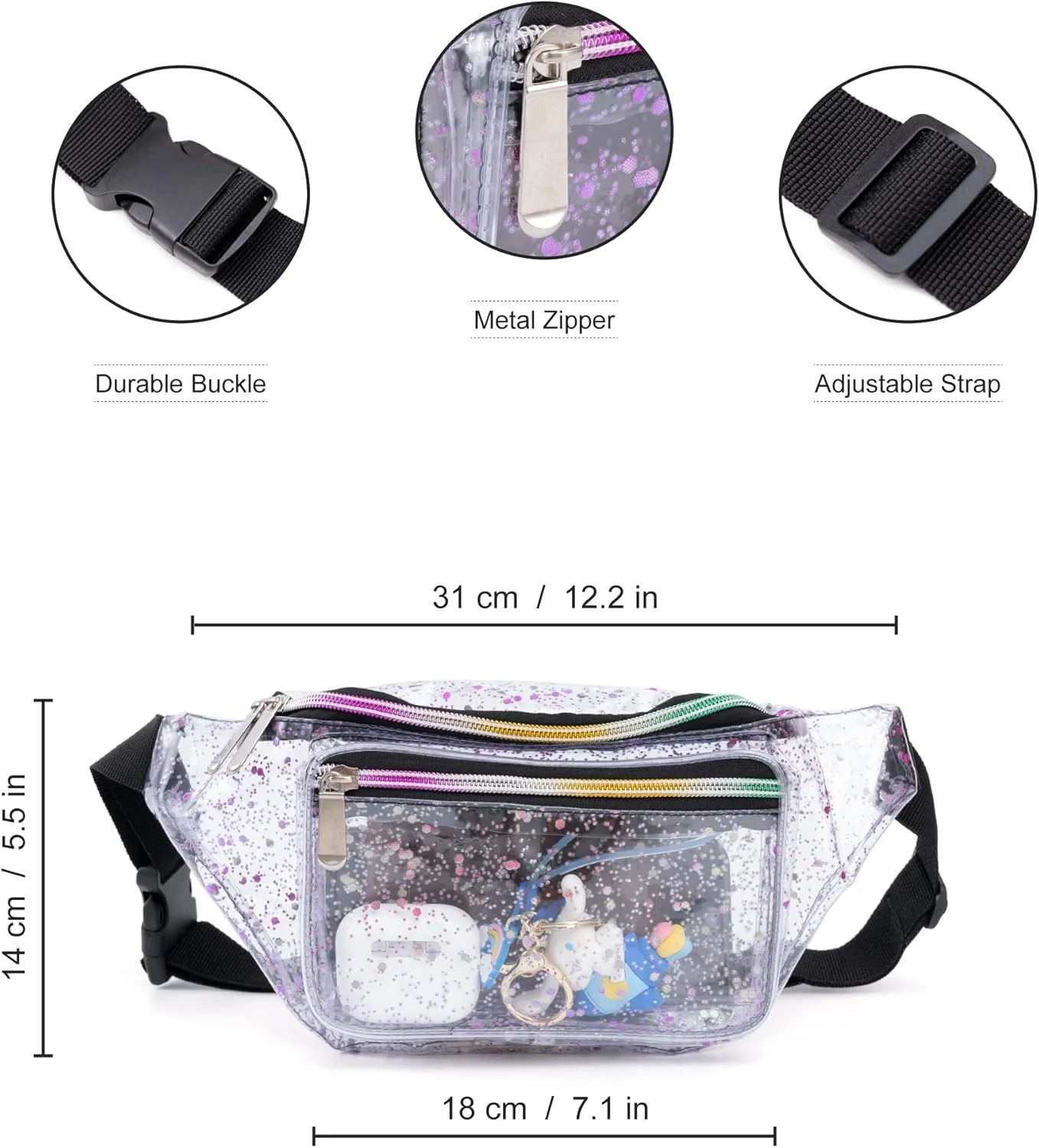 Festival Rave 80S 90S Holographic Dreamy Pink Purple Green Clear Fanny Pack for Women Girls Concert Stadium Approved Waist Belt Bum Bags - Dreamy Pink Purple Green Transparent