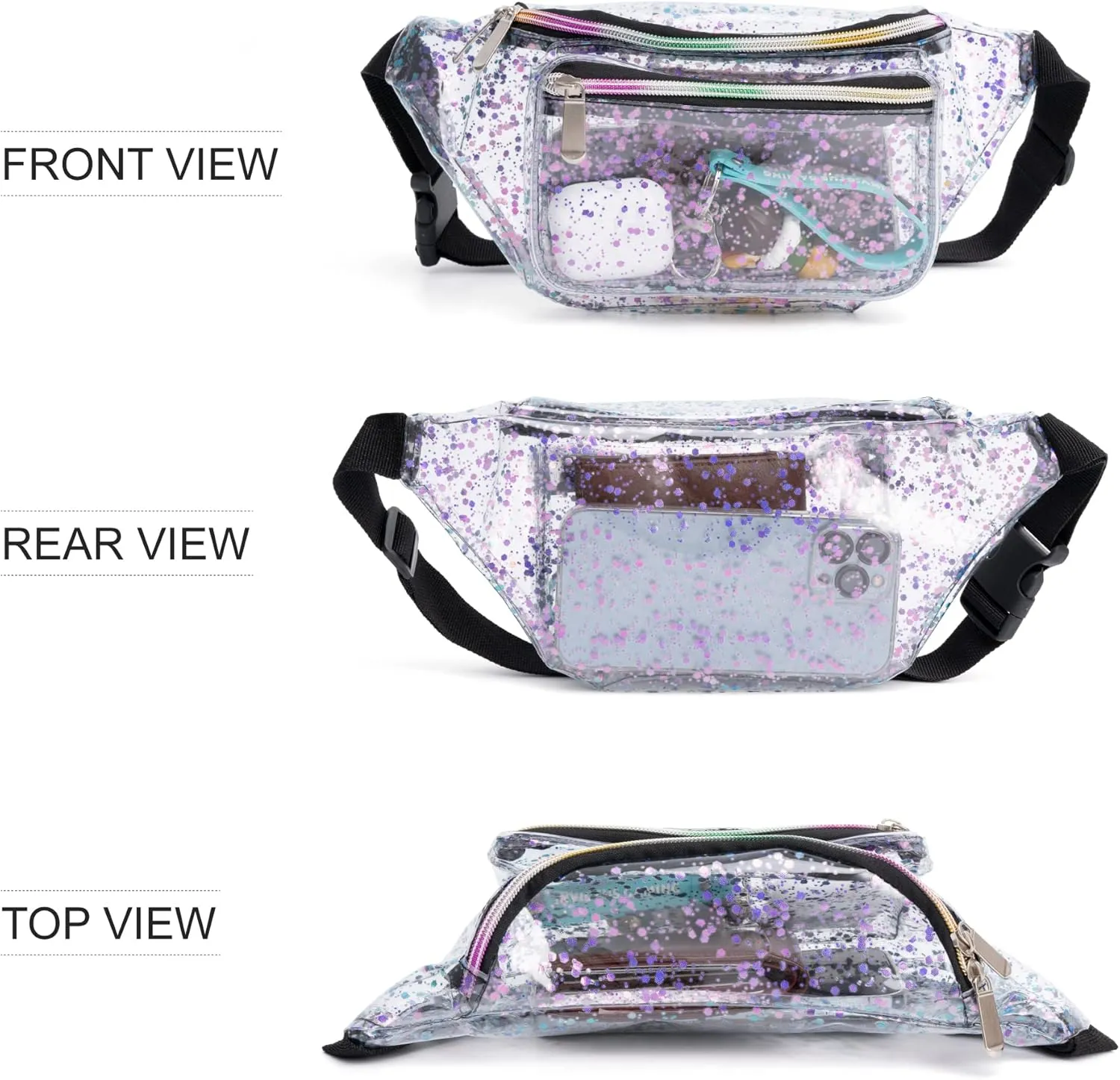 Festival Rave 80S 90S Holographic Dreamy Purple Blue Clear Fanny Pack for Women Girls Concert Stadium Approved Waist Belt Bum Bags - Dreamy Purple Blue Transparent