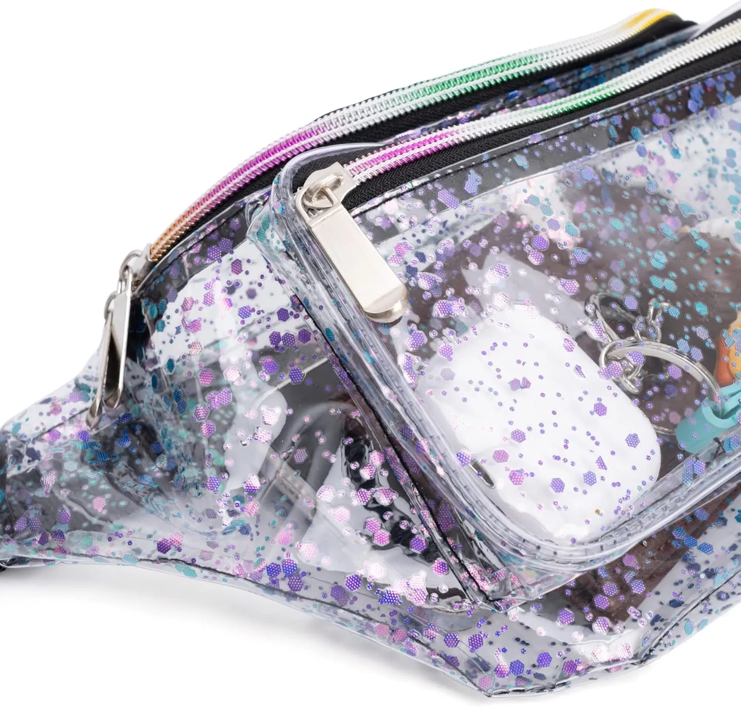 Festival Rave 80S 90S Holographic Dreamy Purple Blue Clear Fanny Pack for Women Girls Concert Stadium Approved Waist Belt Bum Bags - Dreamy Purple Blue Transparent