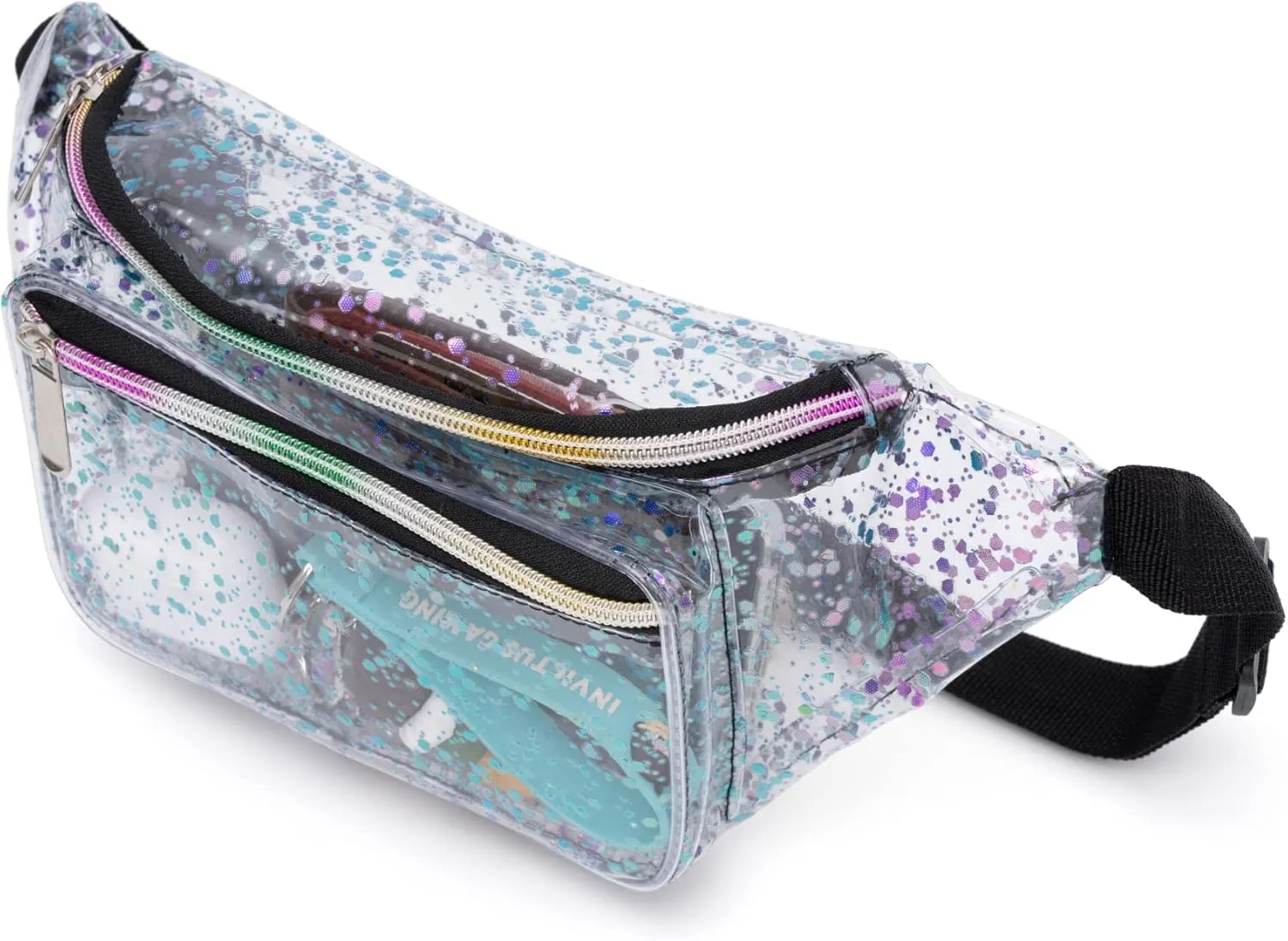 Festival Rave 80S 90S Holographic Dreamy Purple Blue Clear Fanny Pack for Women Girls Concert Stadium Approved Waist Belt Bum Bags - Dreamy Purple Blue Transparent