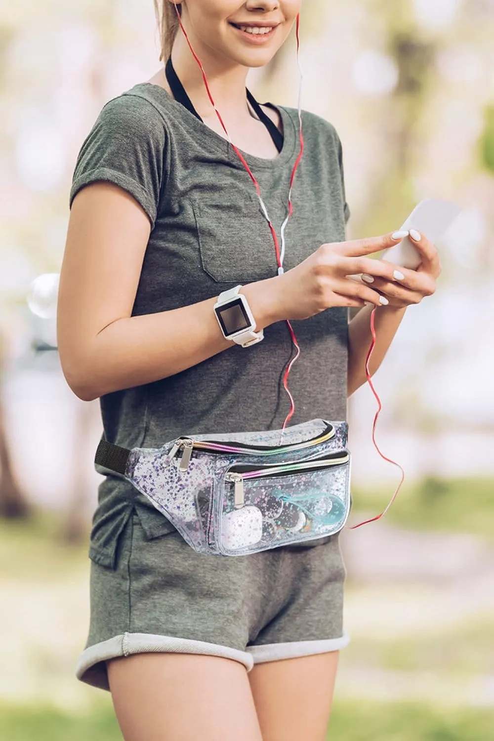 Festival Rave 80S 90S Holographic Dreamy Purple Blue Clear Fanny Pack for Women Girls Concert Stadium Approved Waist Belt Bum Bags - Dreamy Purple Blue Transparent