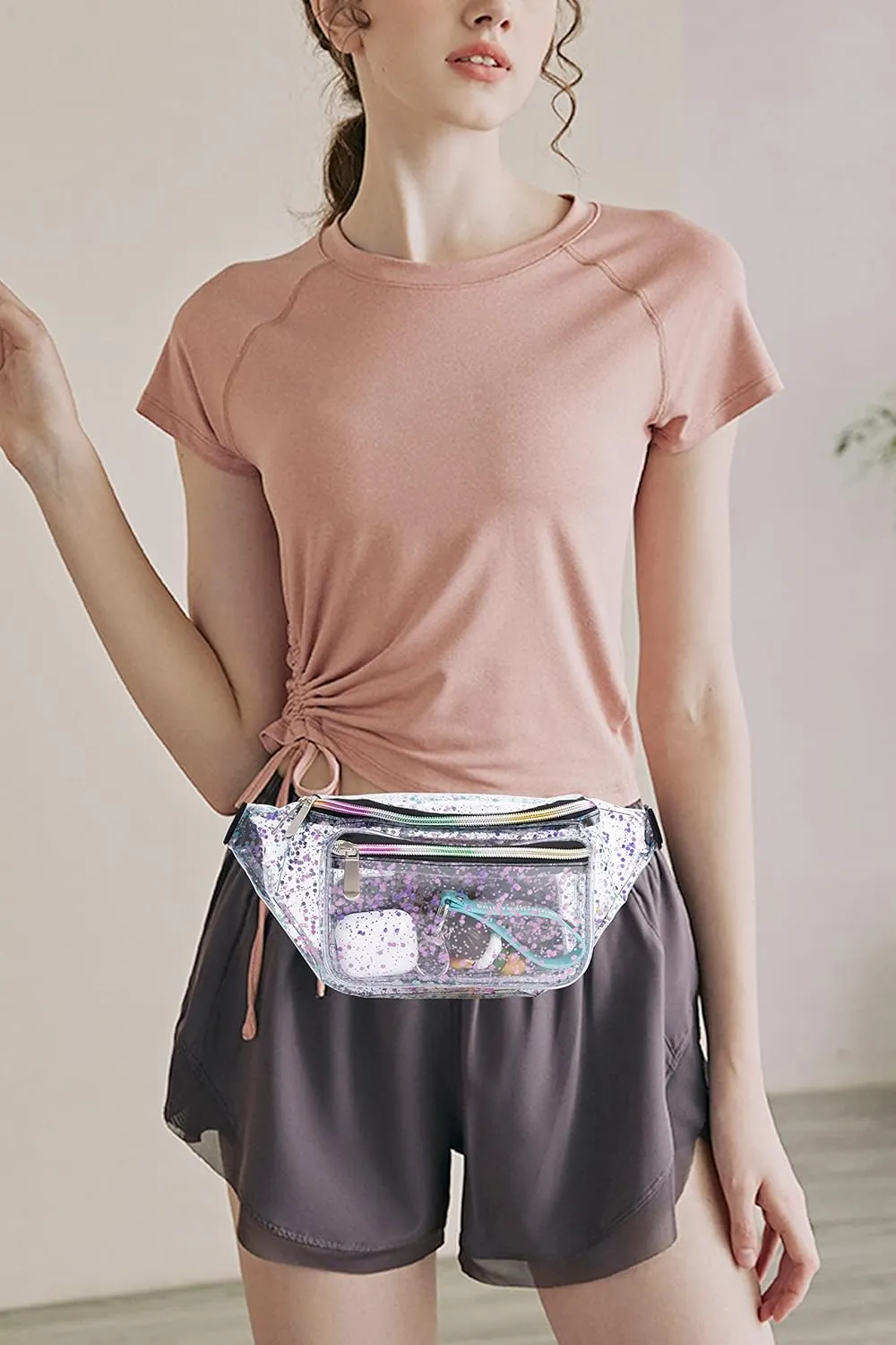 Festival Rave 80S 90S Holographic Dreamy Purple Blue Clear Fanny Pack for Women Girls Concert Stadium Approved Waist Belt Bum Bags - Dreamy Purple Blue Transparent
