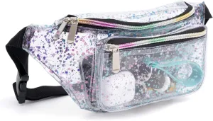 Festival Rave 80S 90S Holographic Dreamy Purple Blue Clear Fanny Pack for Women Girls Concert Stadium Approved Waist Belt Bum Bags - Dreamy Purple Blue Transparent