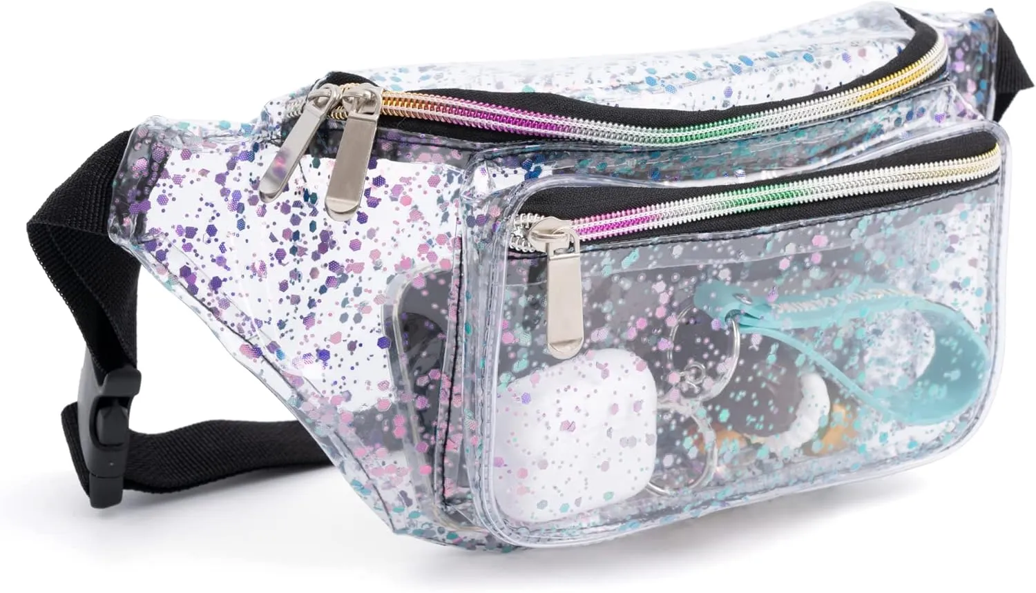 Festival Rave 80S 90S Holographic Dreamy Purple Blue Clear Fanny Pack for Women Girls Concert Stadium Approved Waist Belt Bum Bags - Dreamy Purple Blue Transparent