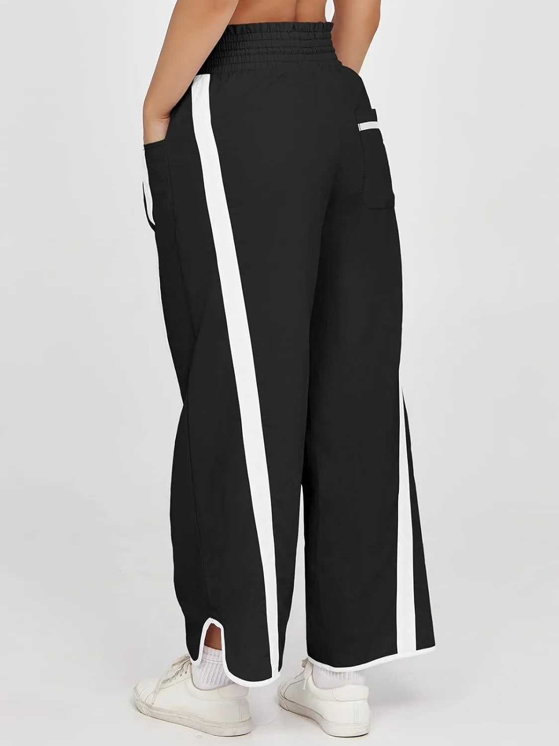 Fisoew Women's Baggy Wide Leg Pants Casual Drawstring Elastic Waisted Contrast Color Workout Y2K Track Pants
