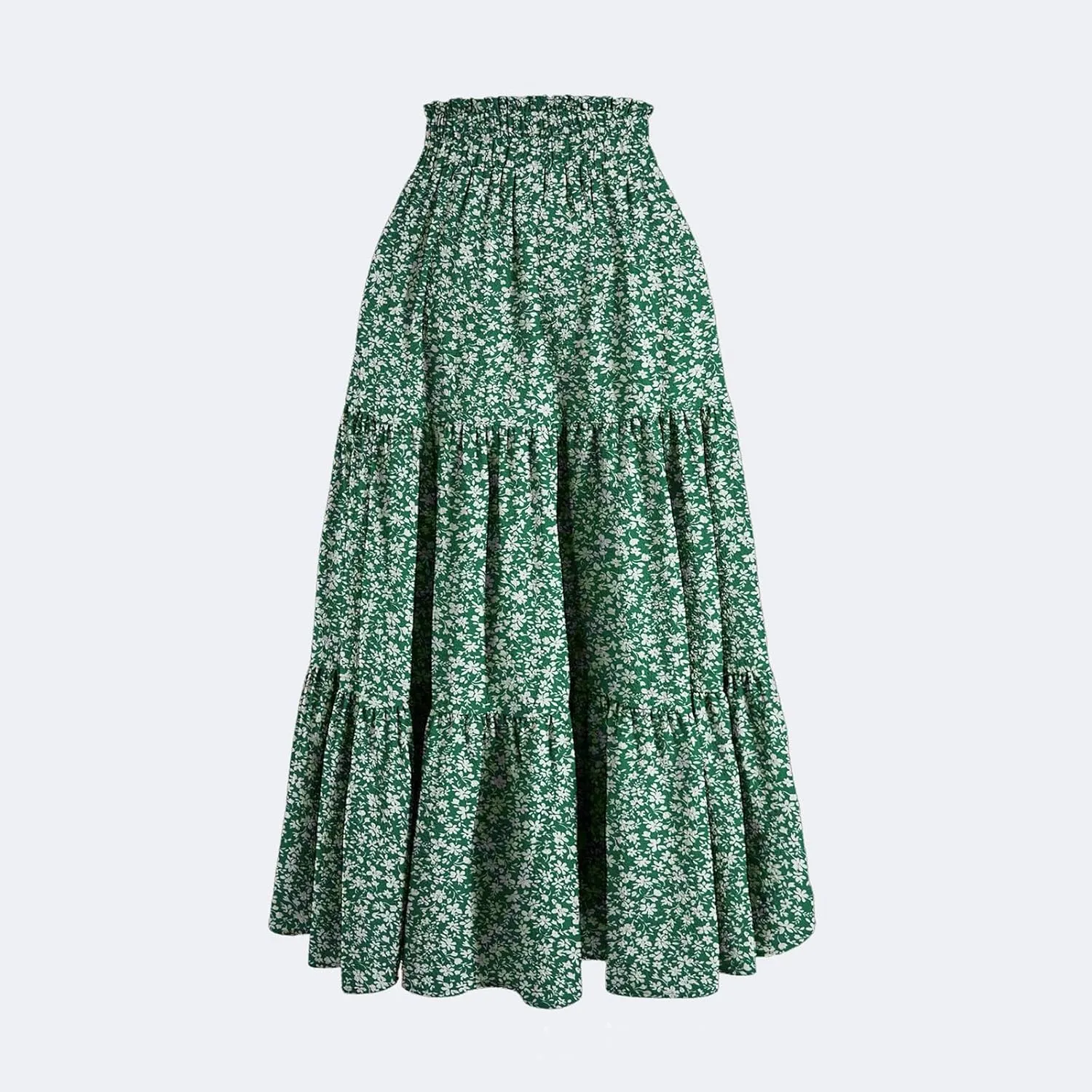 Floral Maxi Skirt for Women Summer Comfy Pleated Elastic High Waisted Skirts Vacation A-Line Flowy Swing Long Skirts