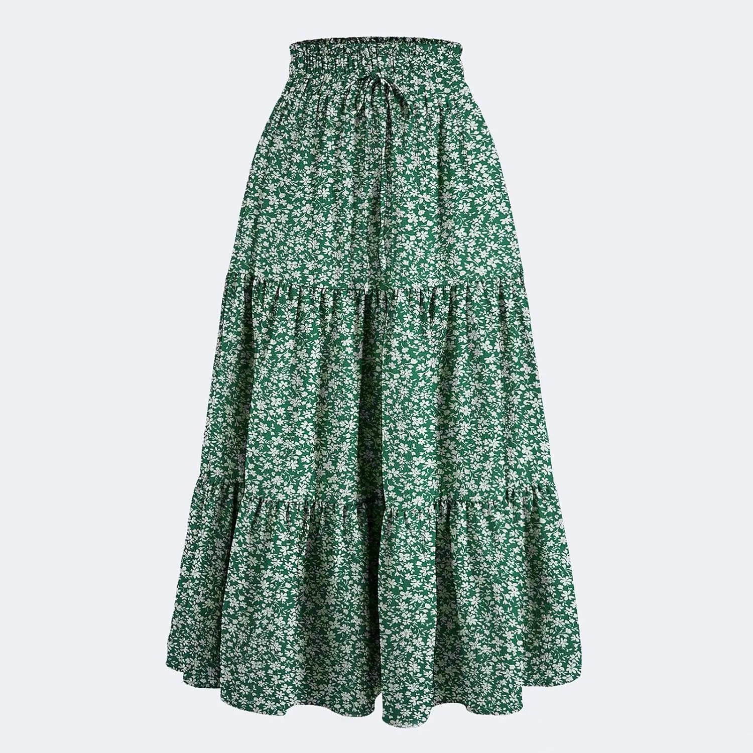 Floral Maxi Skirt for Women Summer Comfy Pleated Elastic High Waisted Skirts Vacation A-Line Flowy Swing Long Skirts