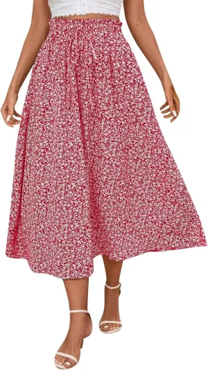 Floral Maxi Skirt for Women Summer Comfy Tiered Elastic High Waisted Skirts Vacation A-Line Flowy Swing Long Skirts