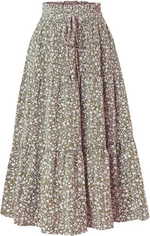Floral Maxi Skirts for Women 2025 Summer Comfy Tiered Elastic High Waisted Skorts Vacation Flowy Swing Long Dress