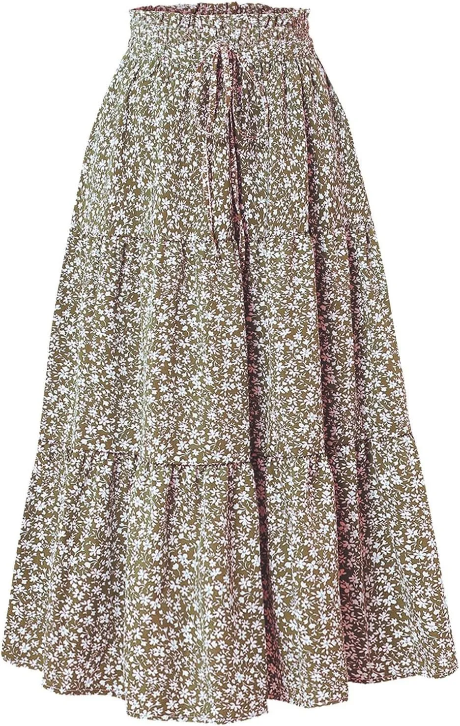Floral Maxi Skirts for Women 2025 Summer Comfy Tiered Elastic High Waisted Skorts Vacation Flowy Swing Long Dress