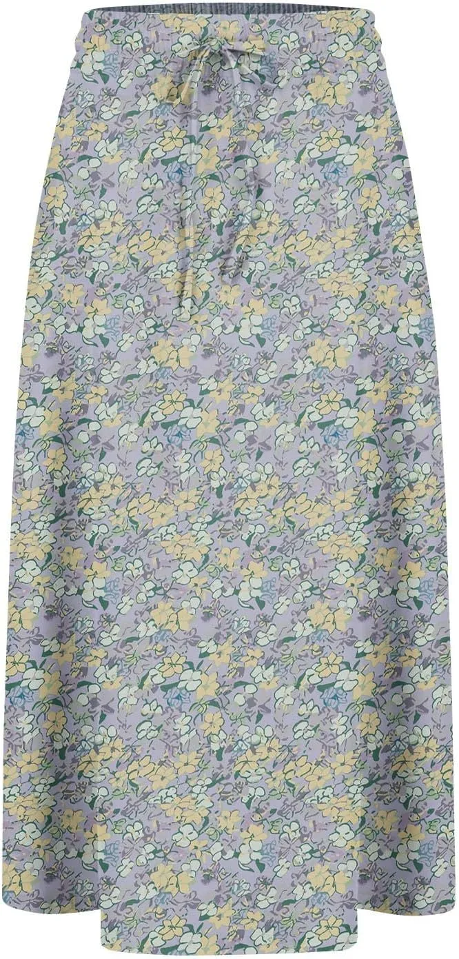 Flowy Midi Skirts for Women Summer High Waist Solid/Printed Boho Skirts Elegant Pleated A-Line Skirt with Pockets