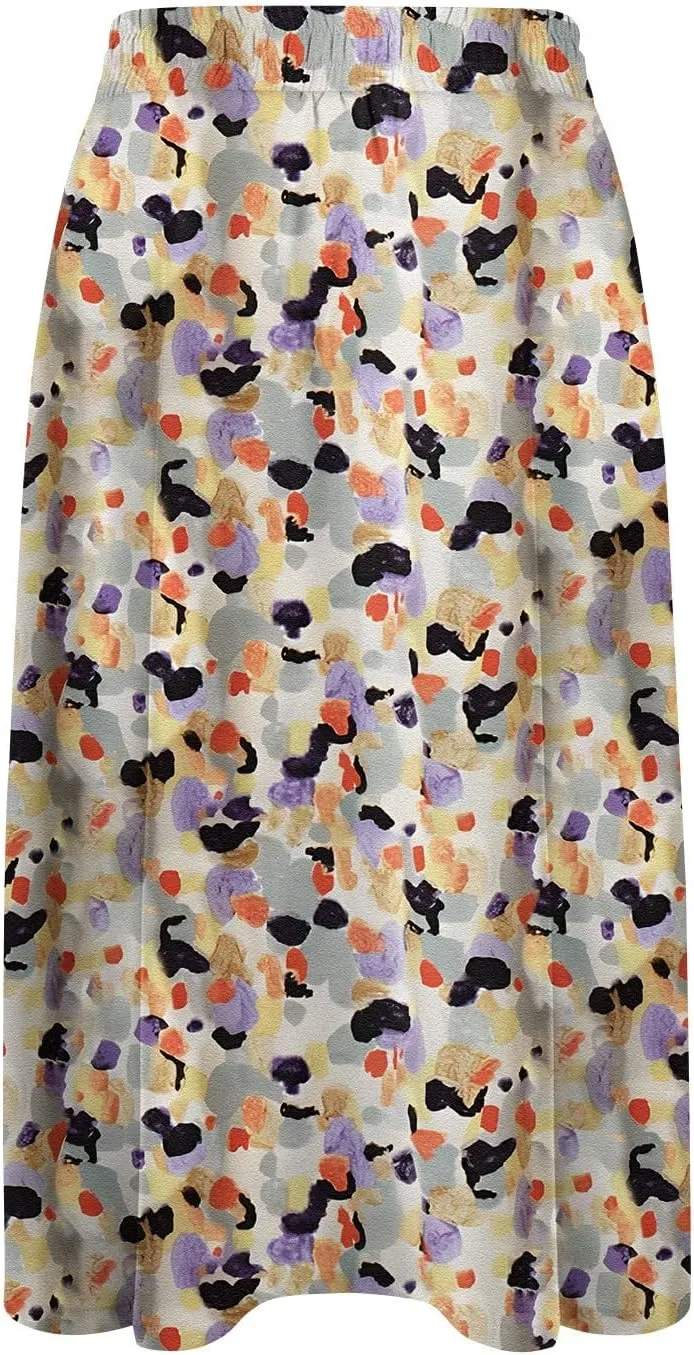 Flowy Midi Skirts for Women Summer High Waist Solid/Printed Boho Skirts Elegant Pleated A-Line Skirt with Pockets