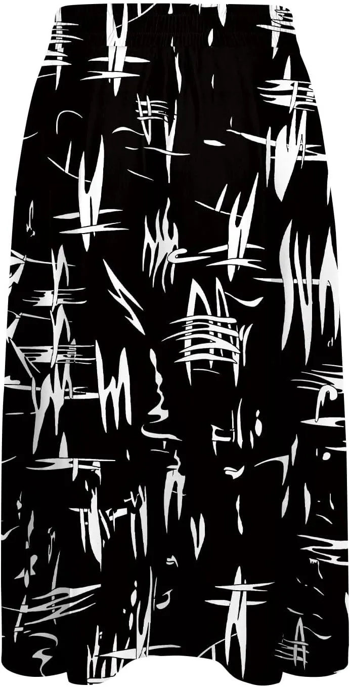 Flowy Midi Skirts for Women Summer High Waist Solid/Printed Boho Skirts Elegant Pleated A-Line Skirt with Pockets