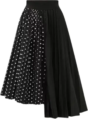 for Women Chiffon Color Block Long Loose Fit Long Ruched Polka Dot Skirt Women 2025 Trendy