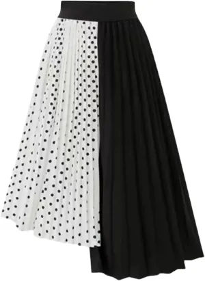 for Women Chiffon Color Block Long Loose Fit Long Ruched Polka Dot Skirt Women 2025 Trendy