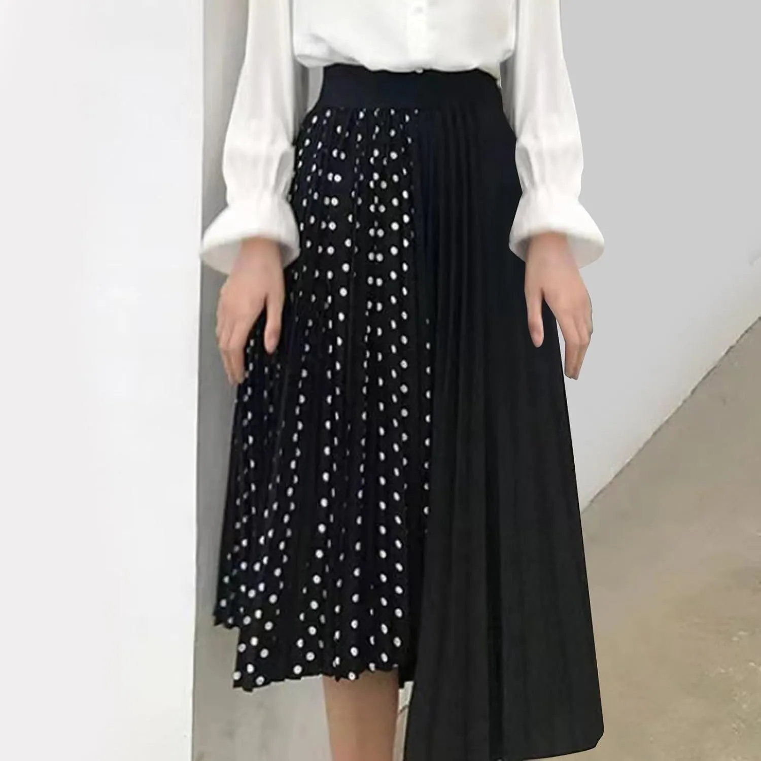 for Women Chiffon Color Block Long Loose Fit Long Ruched Polka Dot Skirt Women 2025 Trendy