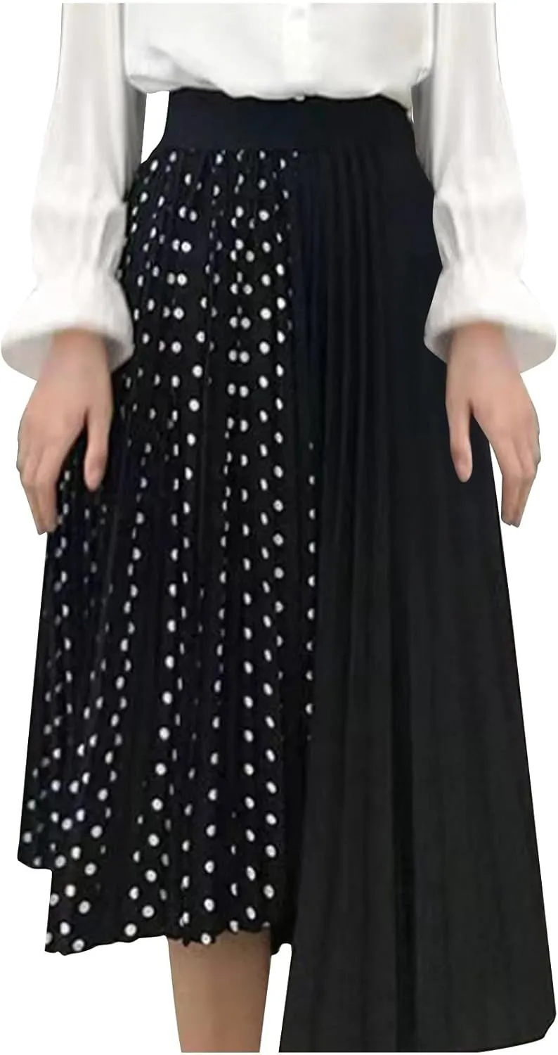 for Women Chiffon Color Block Long Loose Fit Long Ruched Polka Dot Skirt Women 2025 Trendy