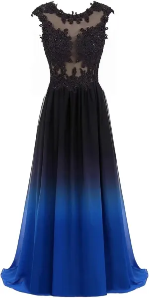 FTBY Women's Ombre Gradien Beaded Chiffon Long Evening Dresses Prom Gowns for Weddings 190