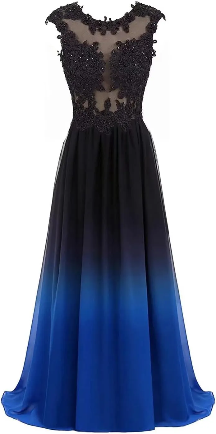 FTBY Women's Ombre Gradien Beaded Chiffon Long Evening Dresses Prom Gowns for Weddings 190