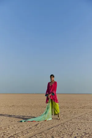 Fushia - B. Lime A-Line Kurta Set