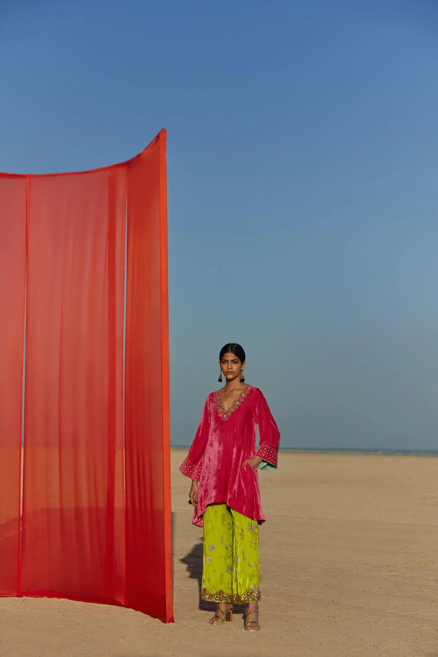Fushia - B. Lime A-Line Kurta Set