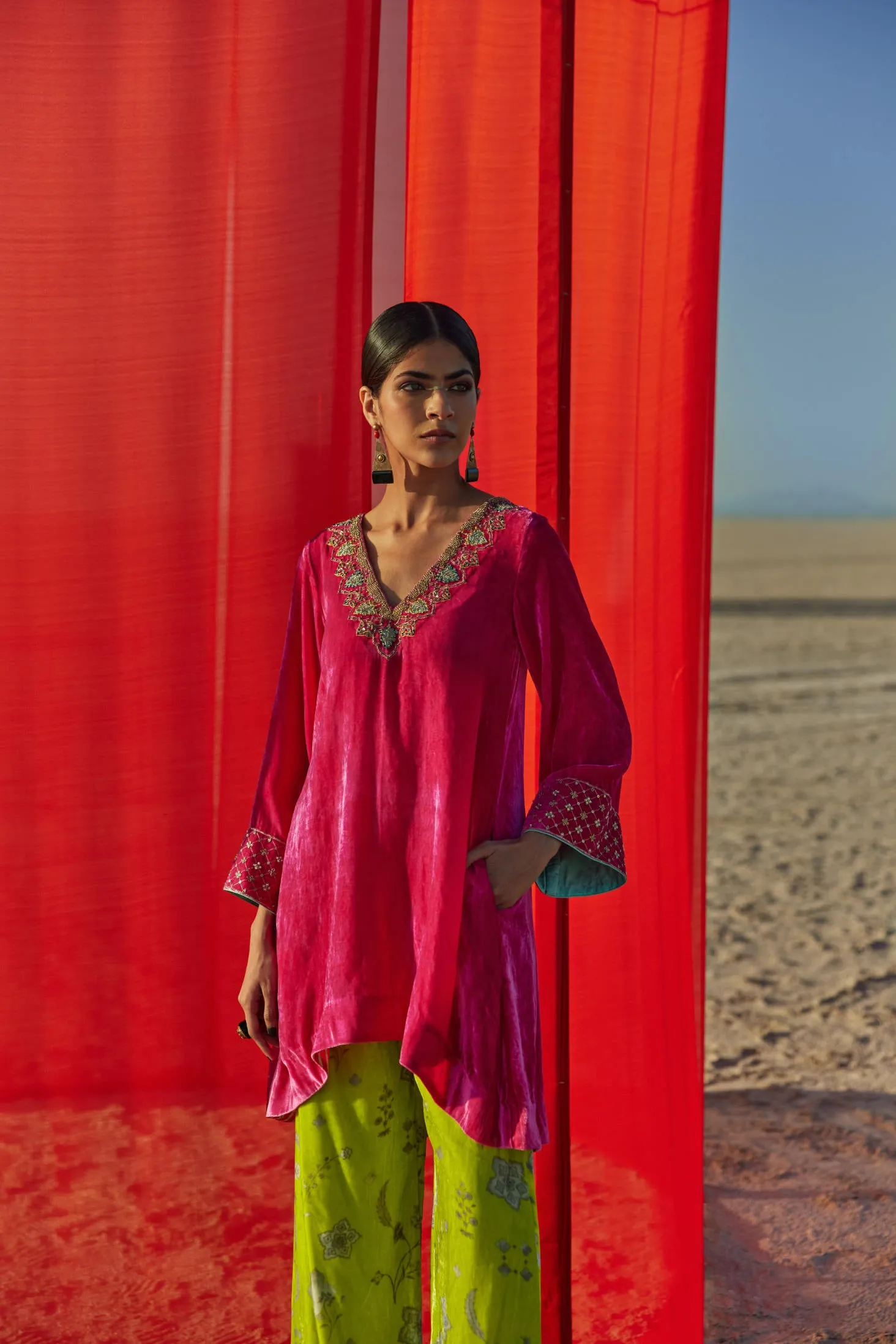 Fushia - B. Lime A-Line Kurta Set