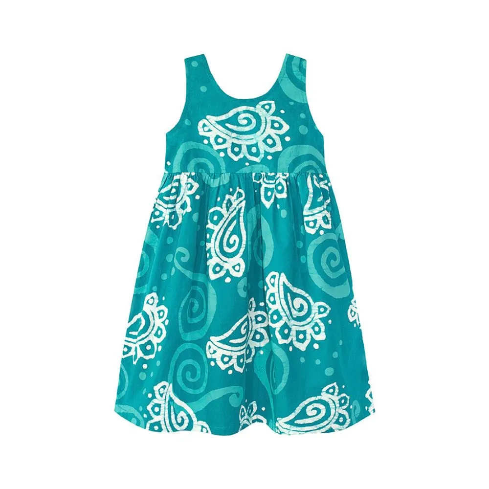 Girls Organic Cotton Sundress - Teal Paisley