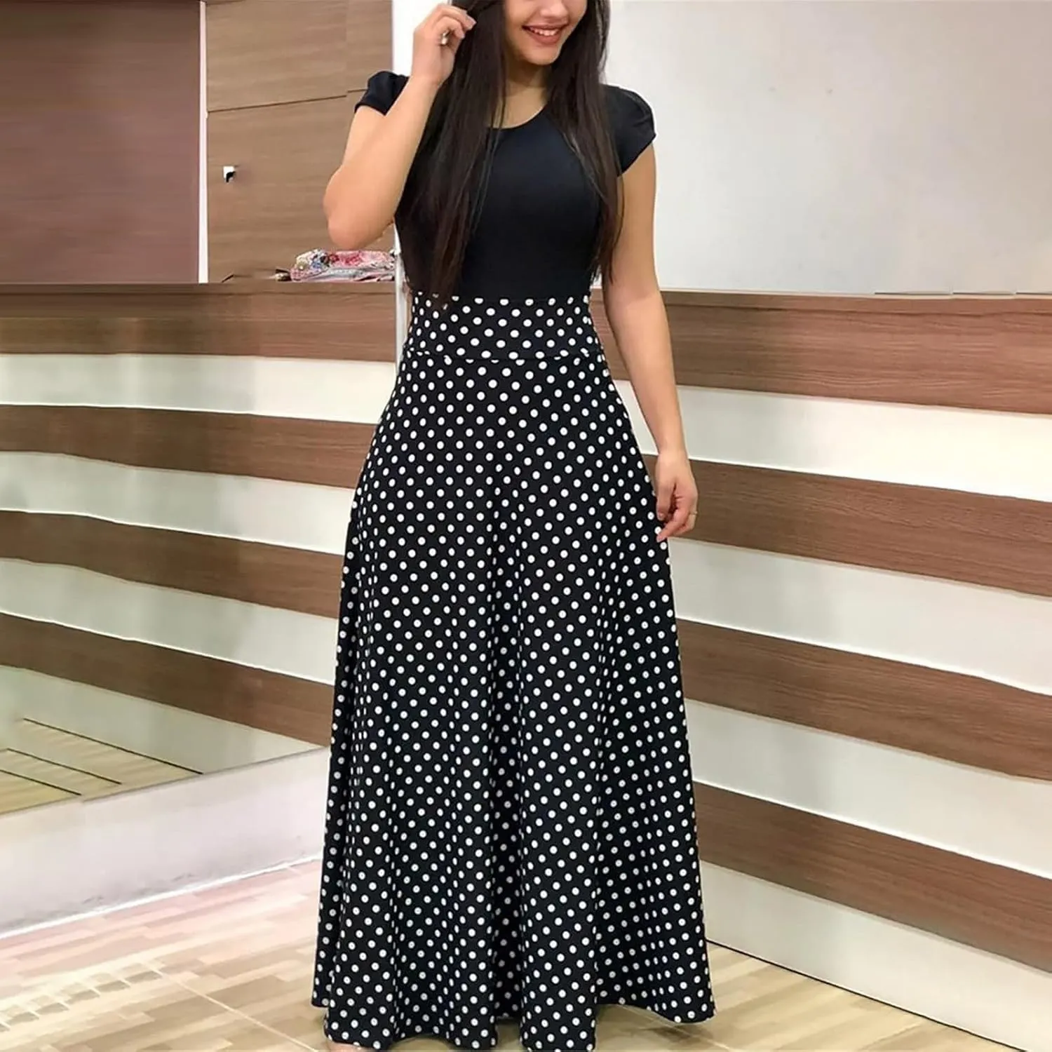 GOKKILRW Maxi Dresses for Women Wedding Guest High Waist Party Evening Maxi Dress Casual Loose Short Sleeve Beach Dresses