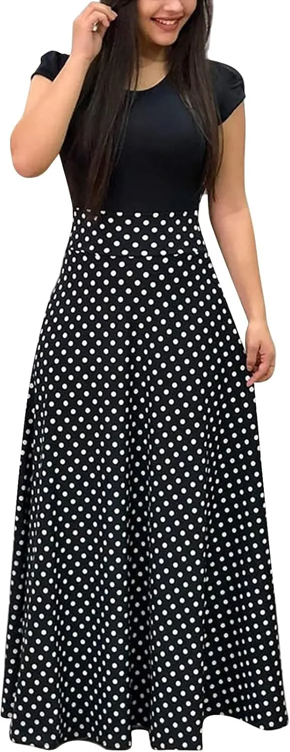 GOKKILRW Maxi Dresses for Women Wedding Guest High Waist Party Evening Maxi Dress Casual Loose Short Sleeve Beach Dresses