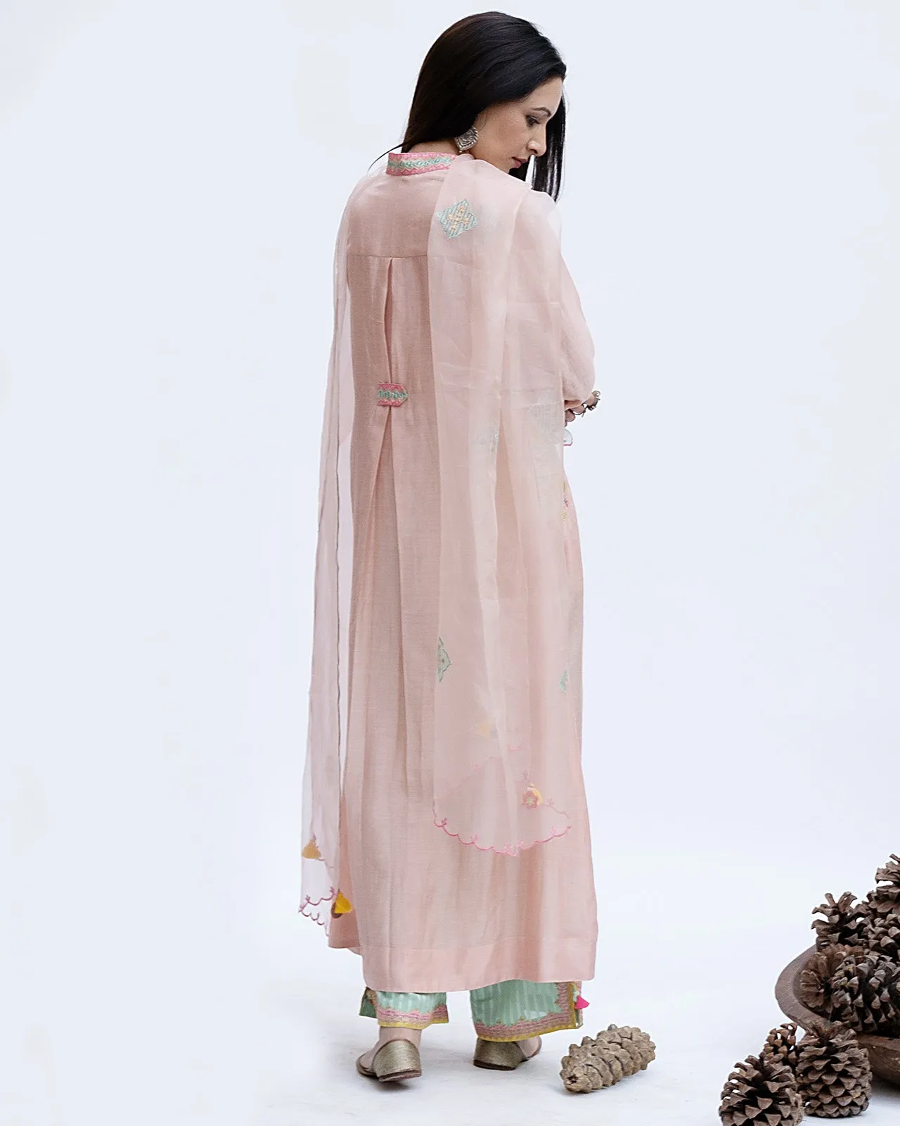 Gulnaaz Pastel Pink A-Line Pocket Kurta Set