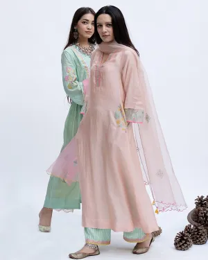 Gulnaaz Pastel Pink A-Line Pocket Kurta Set