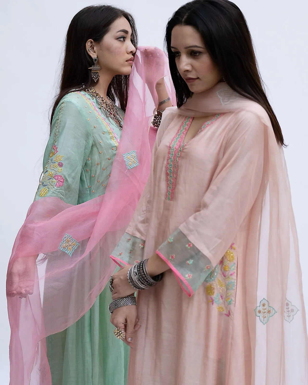Gulnaaz Pastel Pink A-Line Pocket Kurta Set