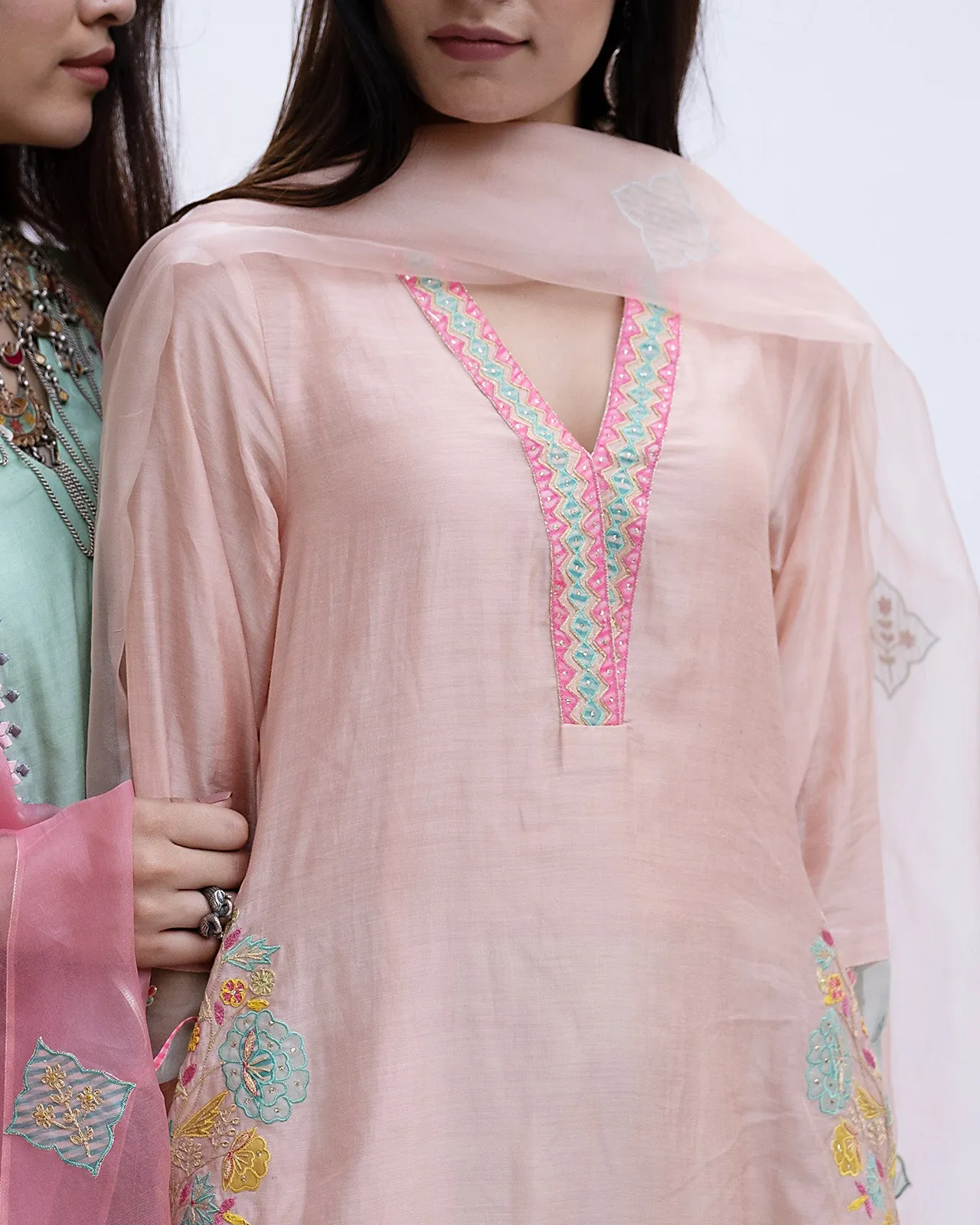 Gulnaaz Pastel Pink A-Line Pocket Kurta Set