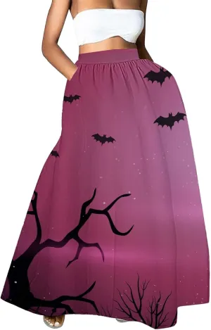 Halloween Skirts for Women Waist Party Beach Pocket Long Maxi Skirt Womens Tulle Skirt Black Tutu Skirt Black Skirt