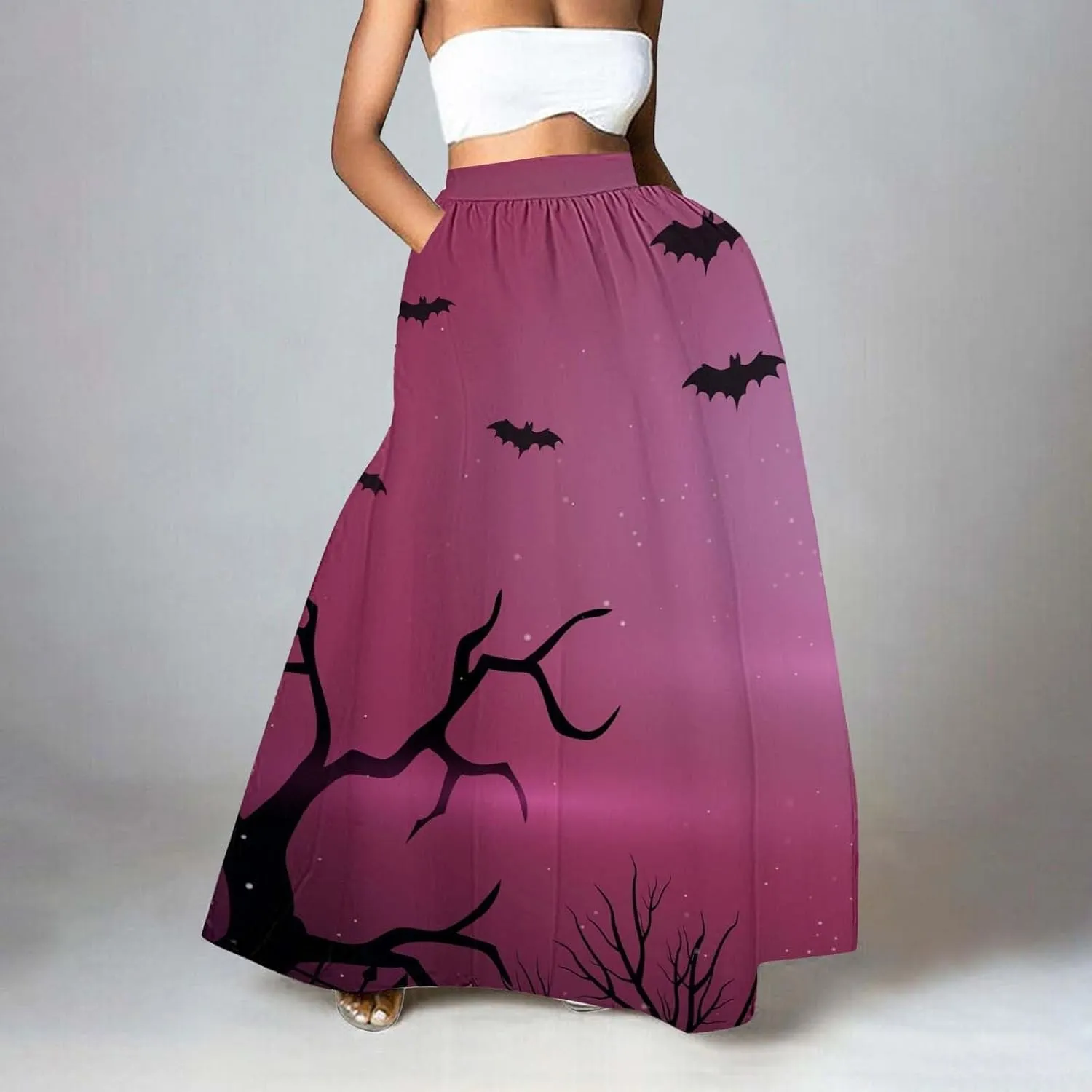 Halloween Skirts for Women Waist Party Beach Pocket Long Maxi Skirt Womens Tulle Skirt Black Tutu Skirt Black Skirt