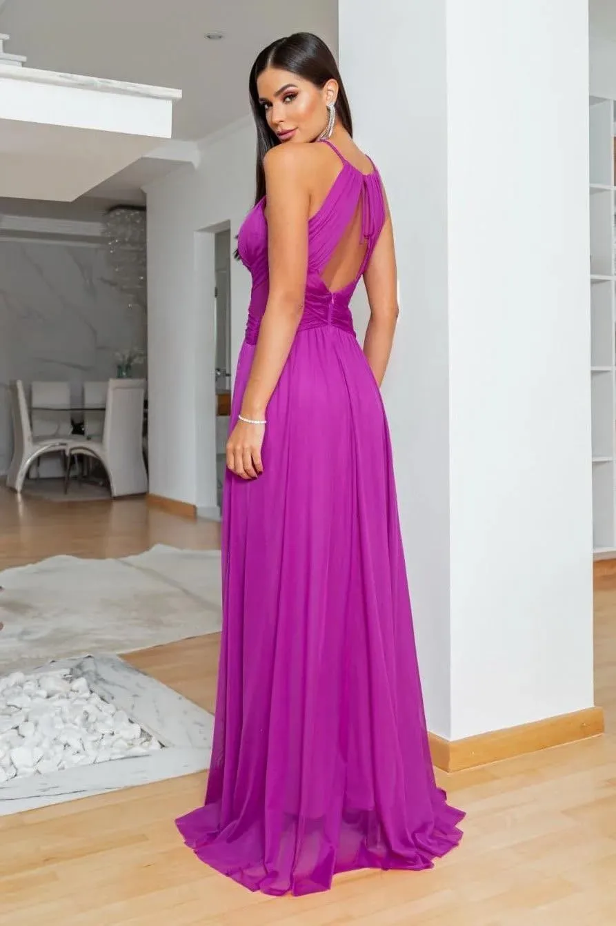 Halter Bridesmaid Dresses Long for Wedding Chiffon Formal Party Gown with Slit