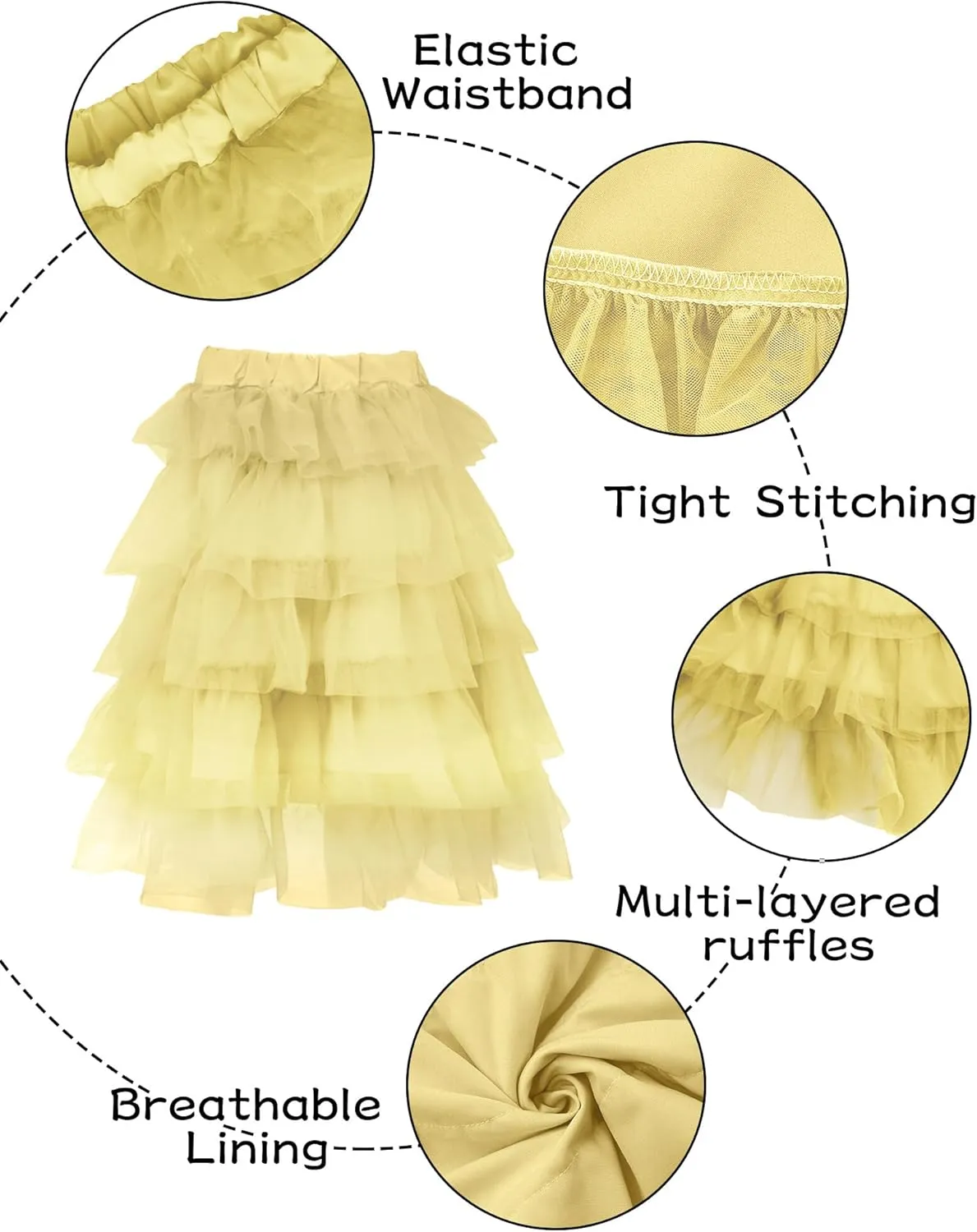 Happy Cherry Girls Tulle Skirt Multi-Layer Midi Mesh Ruffle Skirt A-Line High Waist Skirt Solid Color Kids 2-8 Years