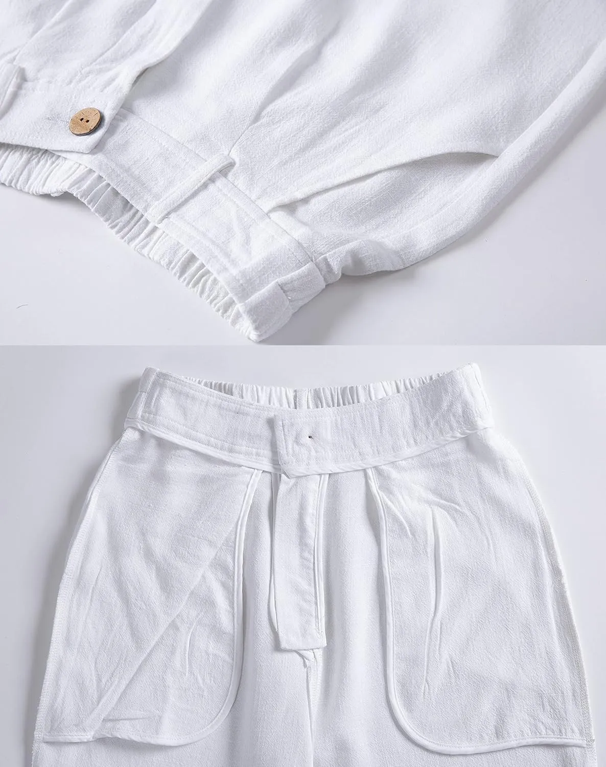 heipeiwa Women's Linen Casual High Waist Wide Leg Straight Dress Cotton Linen Pants Button Trousers