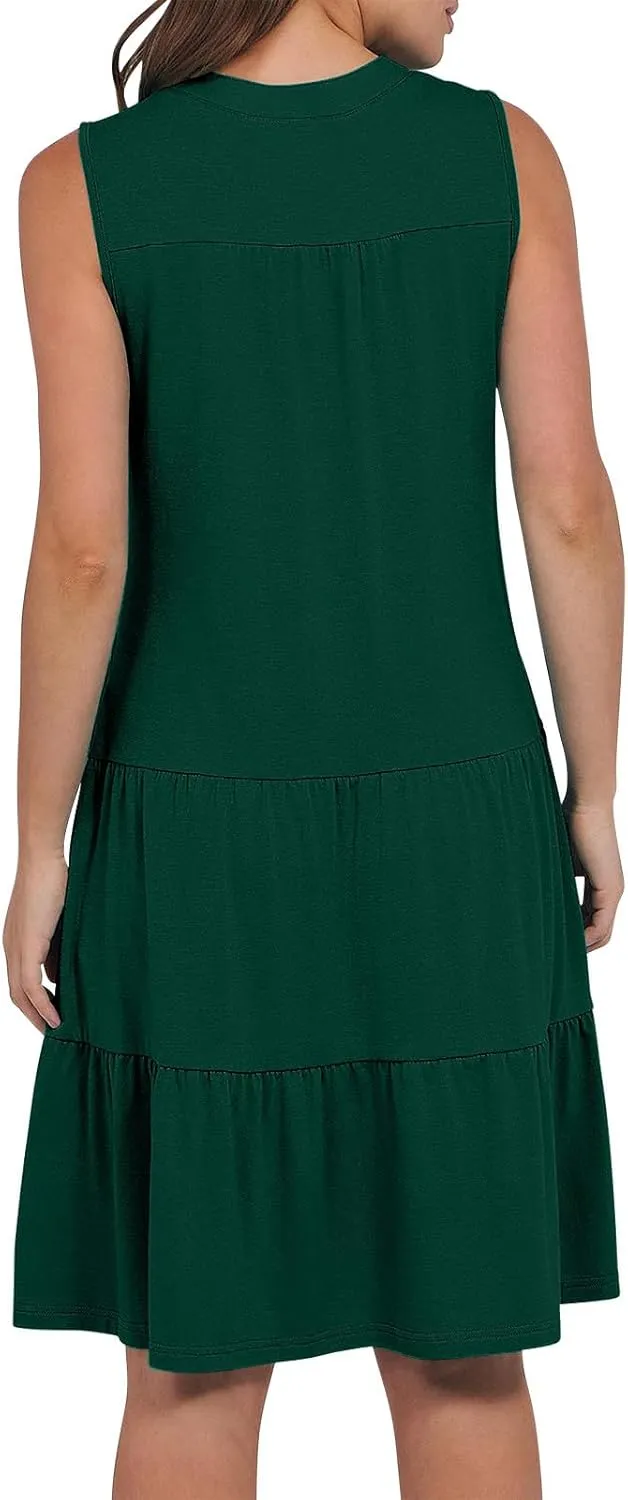 hlysgo Women's Casual Dresses 2025 Summer Beachwear Coverup Peplum Sundress Trendy Sleeveless V Neck Mini Dress with Pockets