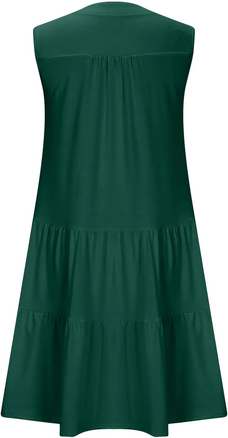 hlysgo Women's Casual Dresses 2025 Summer Beachwear Coverup Peplum Sundress Trendy Sleeveless V Neck Mini Dress with Pockets