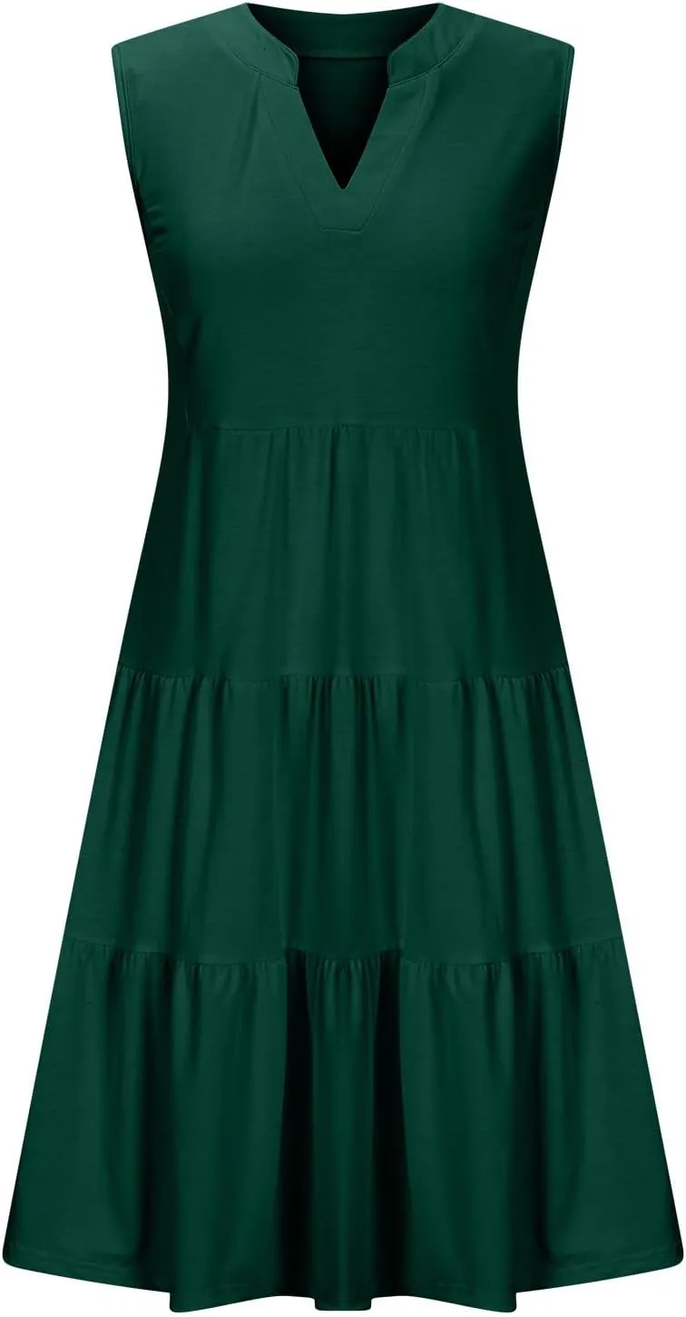 hlysgo Women's Casual Dresses 2025 Summer Beachwear Coverup Peplum Sundress Trendy Sleeveless V Neck Mini Dress with Pockets