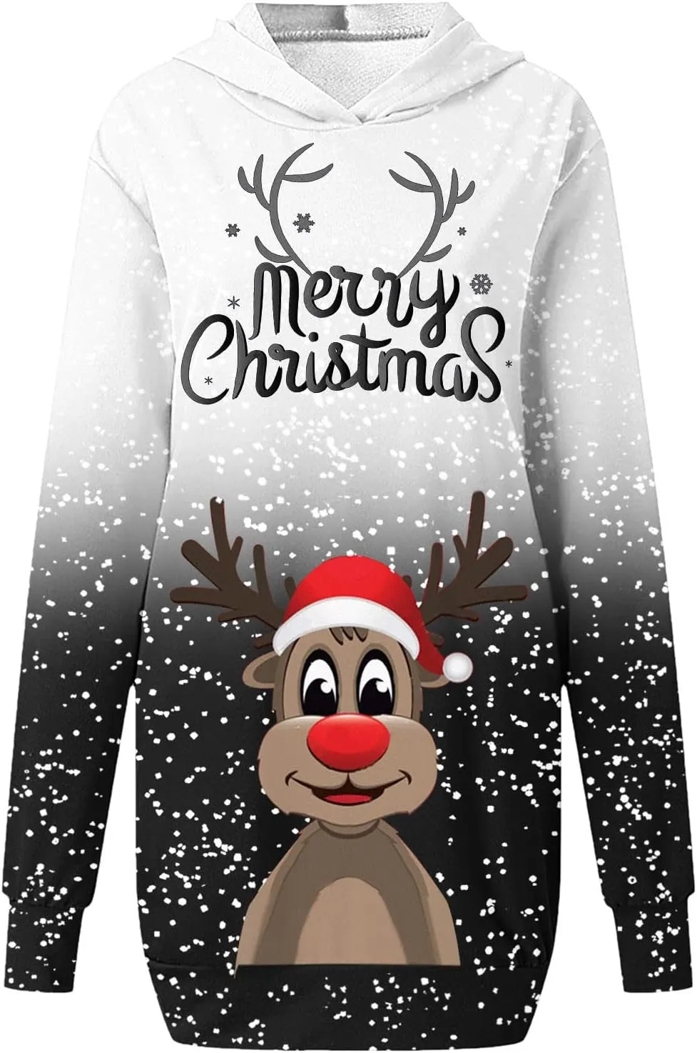 Hoodies Dress for Women Ugly Christmas Print Long Sleeve Casual Loose Long Bodycon Tunic Sweatshirt Dress with Pocket