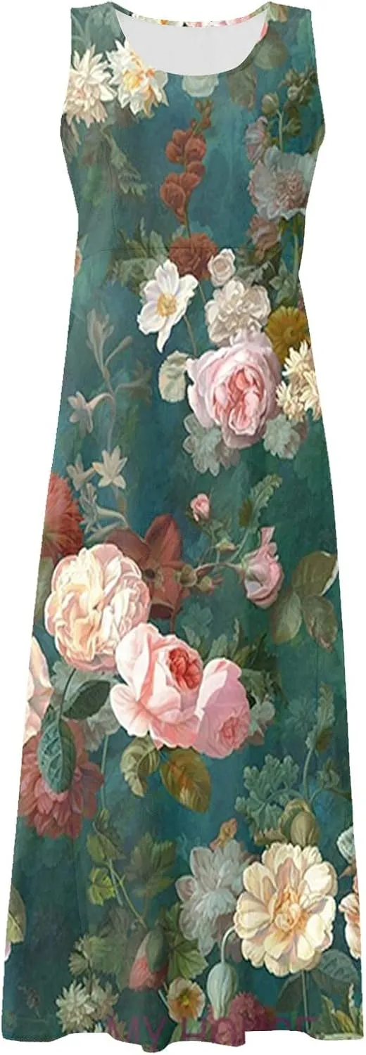HXHYQKP Plus Size Sundresses for Curvy Women Casual Linen Dress Sleeveless Cotton Linen Pocket Sundress