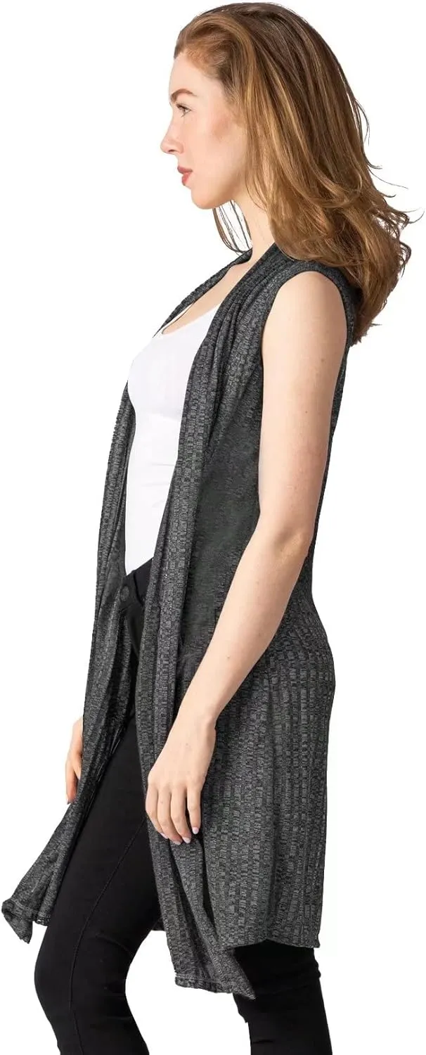 Hybrid & Company Womens Casual Sleeveless Open Front Drape Cardigan