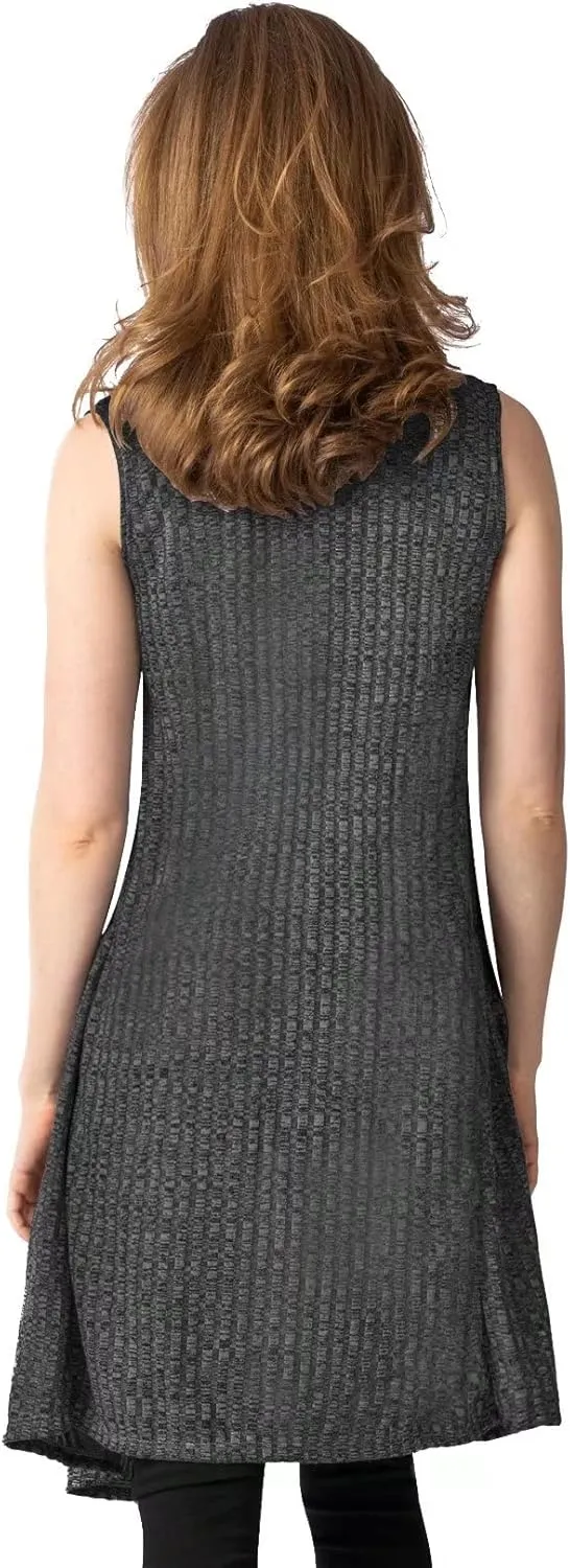 Hybrid & Company Womens Casual Sleeveless Open Front Drape Cardigan